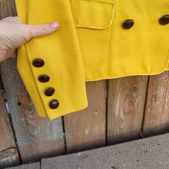 ETCETERA Women’s Yellow Double Breasted Brown Buttons Lined Blazer Jacket Size 4 - Picture 6 of 12